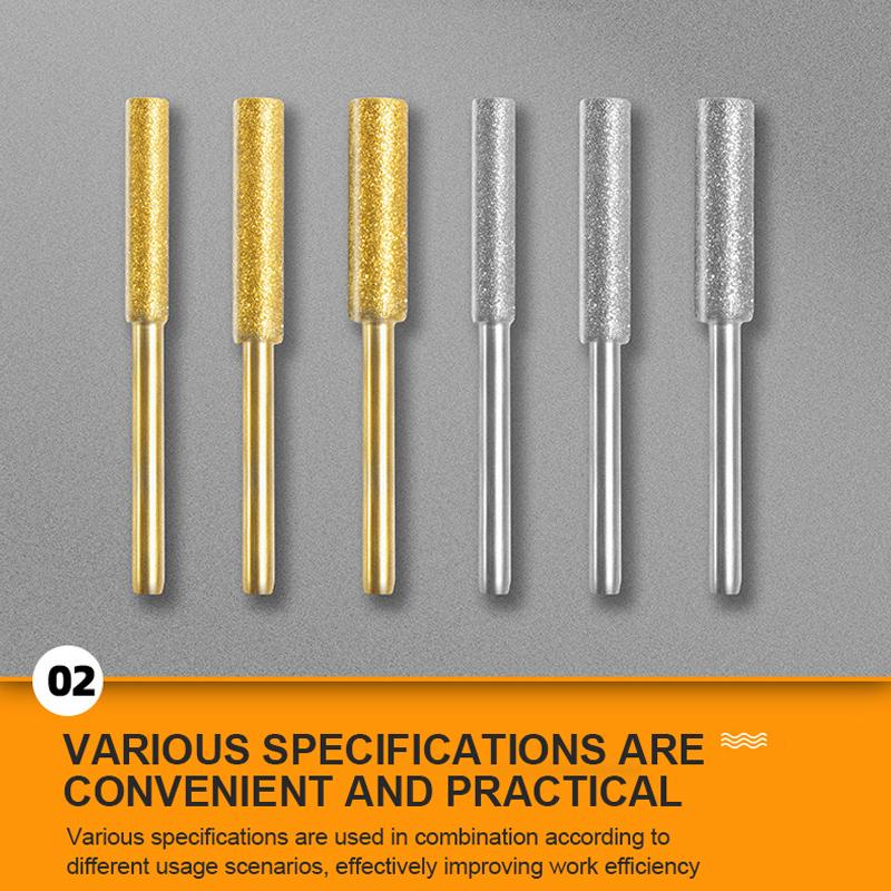 6Pcs/Set Diamond Coated Cylindrical Burr 4/4.8/5.5Mm Chain Saw Grinder Stone Resistant Chain Saw Grinding Carving Grinding Tools