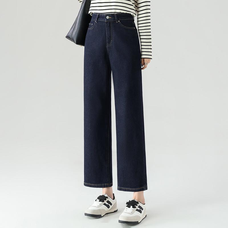 

Женские джинсы-сигареты из темно-синего денима с высокой посадкой - Осень, Приталенный крой, Зауженные к низу, Длина 9/10, Стиль 9358 M