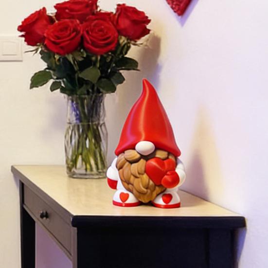 Valentine's Day Gnome Figurine 3D Printed Red Love Heart Gnome Statue for Indoor Home Table Tiered Tray Decor Romantic Gift for Him Her Wedding