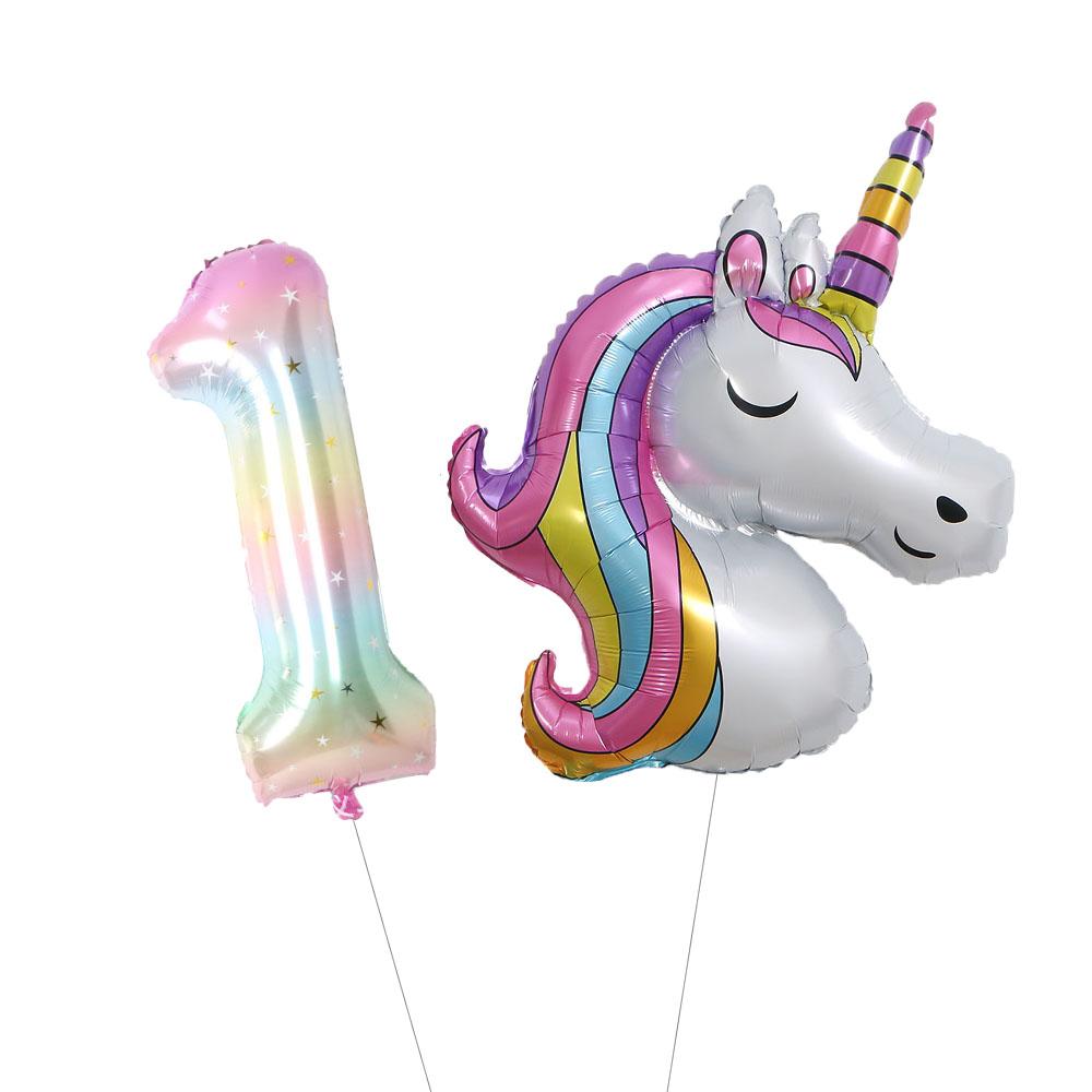 2Pcs Large Rainbow Unicorn Foil Balloon Set 40inch Number Foil Helium Balloon Unicorn Theme Birthday Party Decoration