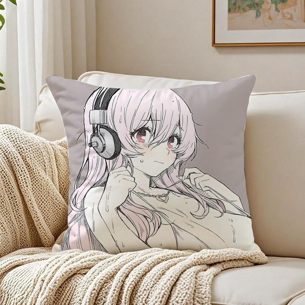 game character idol SSuper SSonico Cushion Cover Pillowcase Antidustmite living Room Sofa Decor Cushion Room
