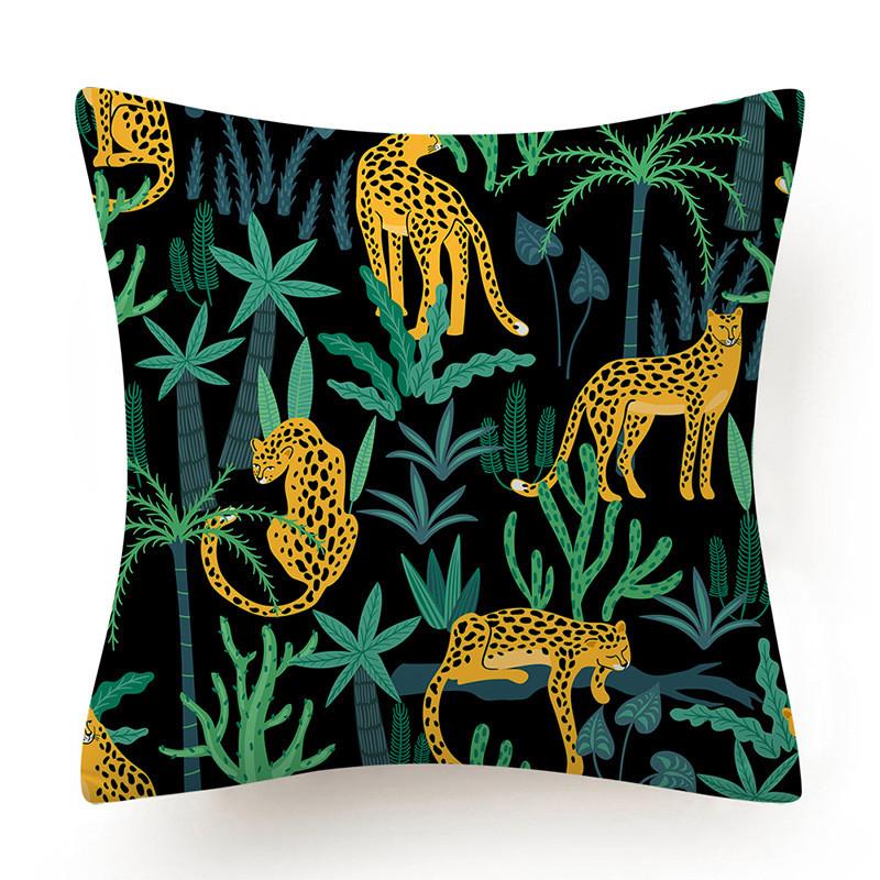 Polyester Tiger Leopard Print Pillowcase Upholstery Sofa Cushion Palm Leaf  Tropical Jungle Home Decor  Cover