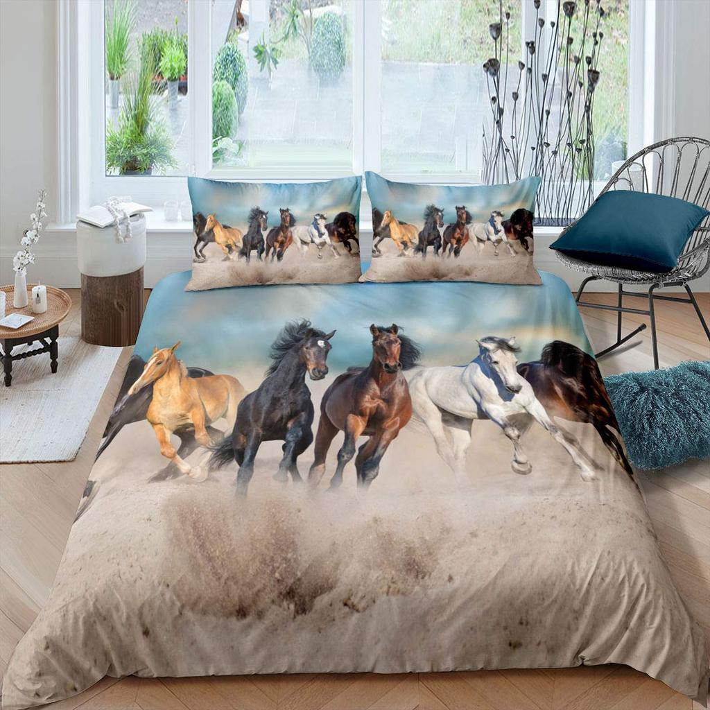 Comforter Horses Printed Queen Size Chic Exotic Comforter With Teens Adults Kids Boho Geometry Bedding Set