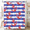 Red Anchors Blue Striped Shower Curtain Waterproof Polyester Bathroom Decor Set