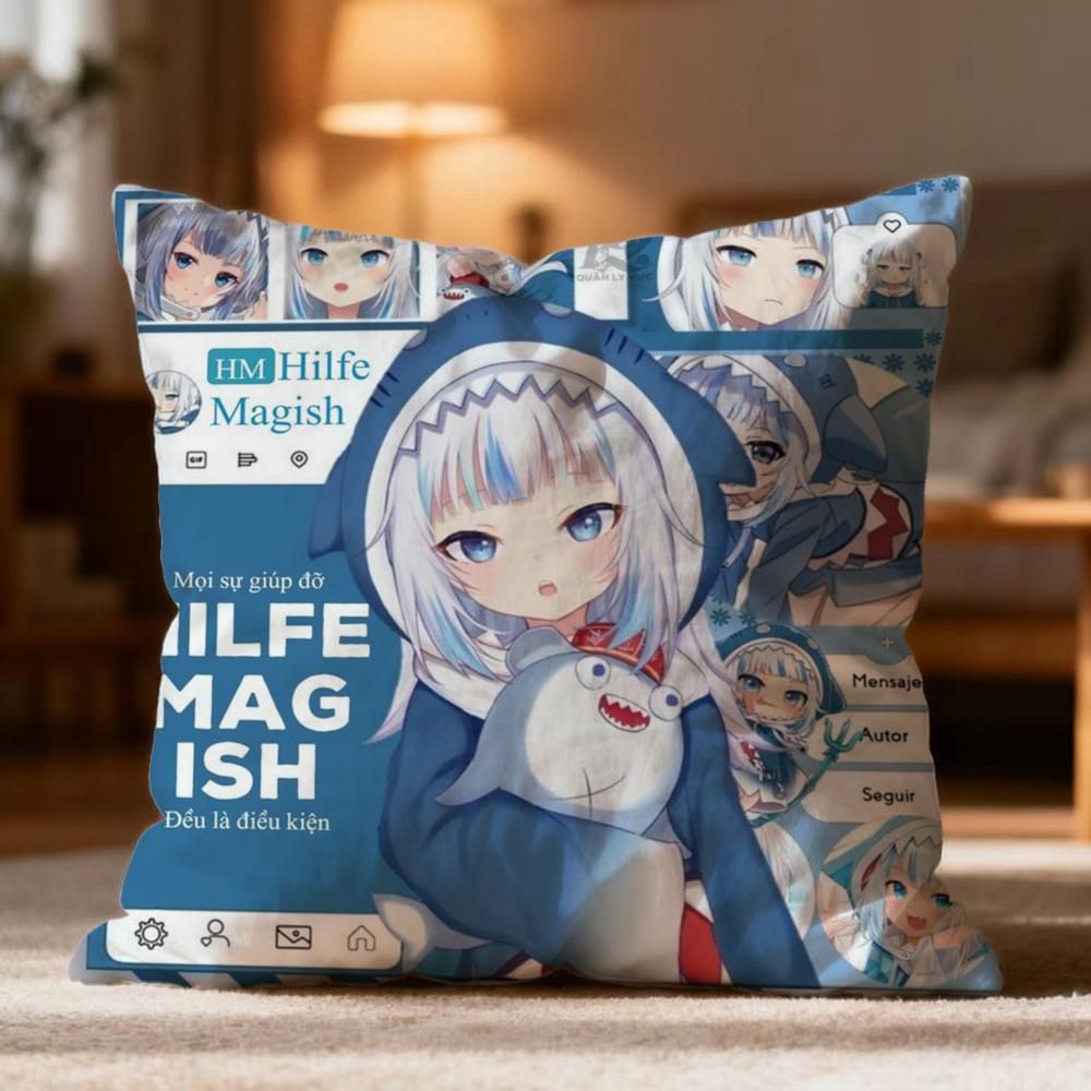 Popular G-GGawr Gura Cushion Cover Soft Washable Pillow Case Multi-Scene for Couch Bed Travel Office Use