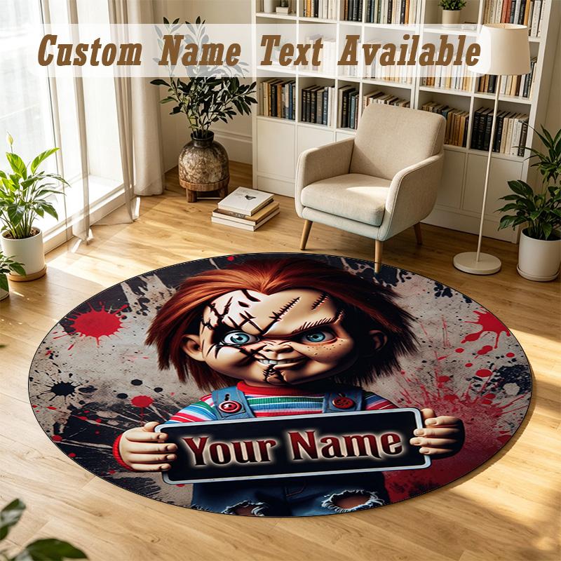 Child's Play Chucky Tiffany Personalized Round Rug Support Custom Name, Soft Home Decor Mat