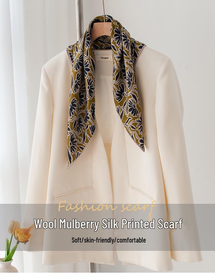 Women's Elegant Silk Wool Scarf: 2025 Autumn/Winter Double-Sided Print, Sun Protection, and Warmth
