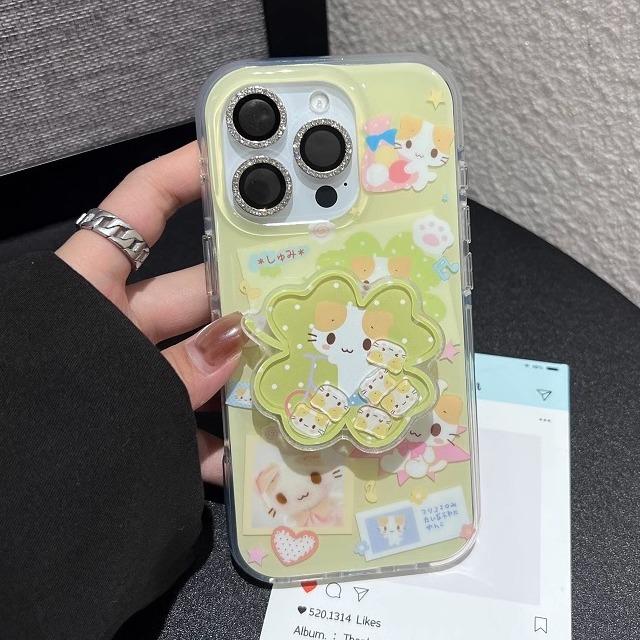 Single Layer Clover Cat for IPhone 16pomax for Apple 15pr Phone Case 14 New 13 Cartoon 12