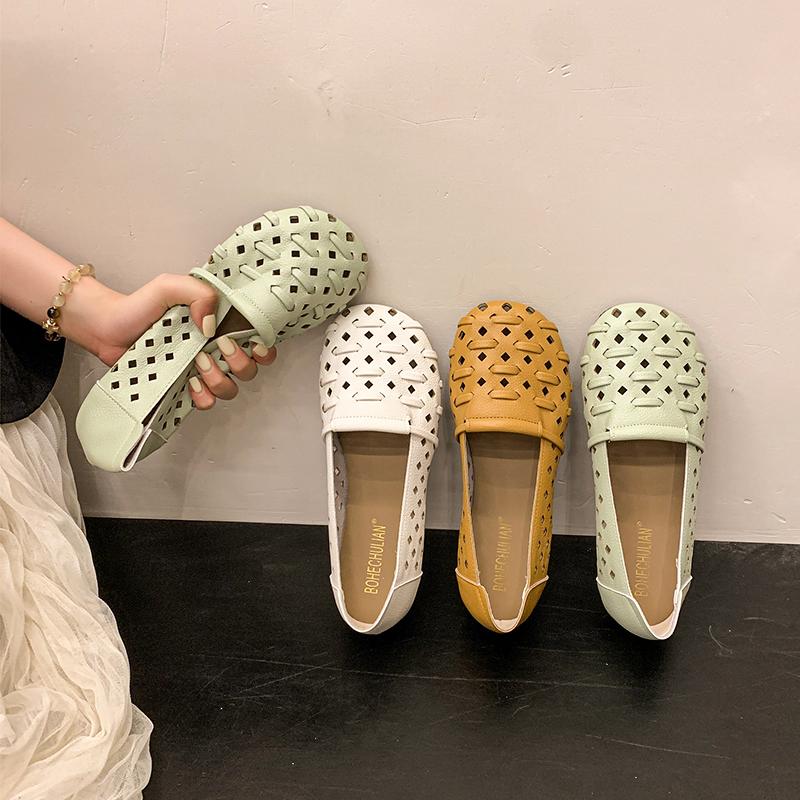 Fashion 2025 Summer New Hollow Bull Tendon Soft Slip-on Casual Mom Shoes Flat Single Shoes for Women