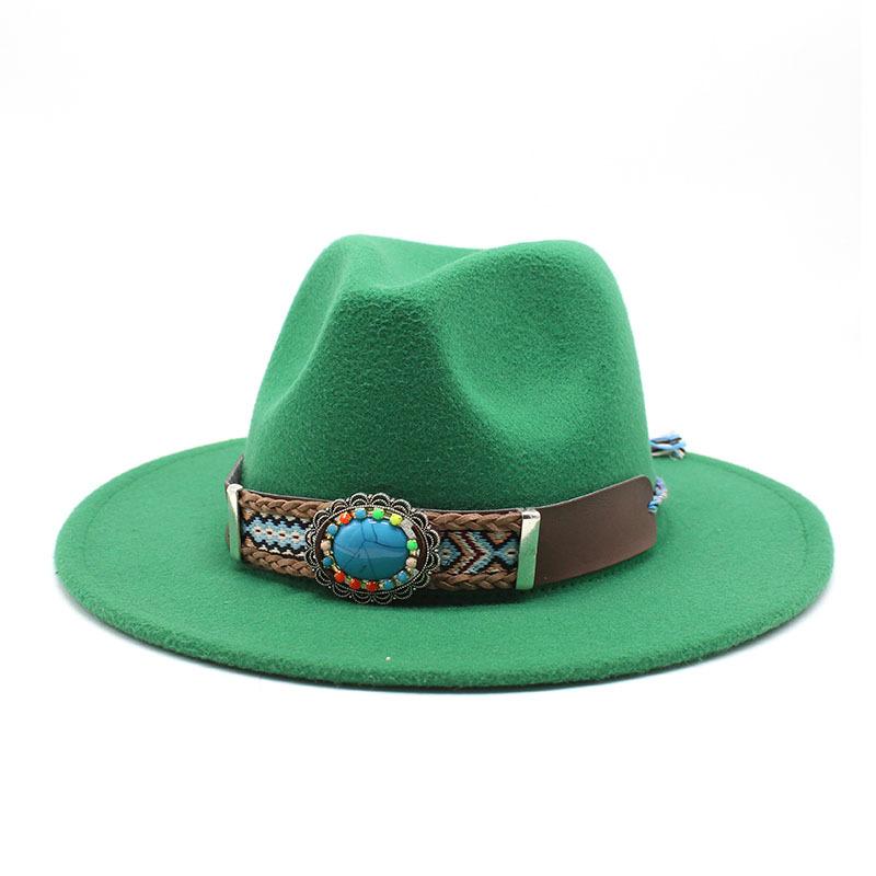 Ethnic Style Flat-Brimmed Big-Eave Hat Straight-Brimmed Jazz Hat Woolen Top Hat