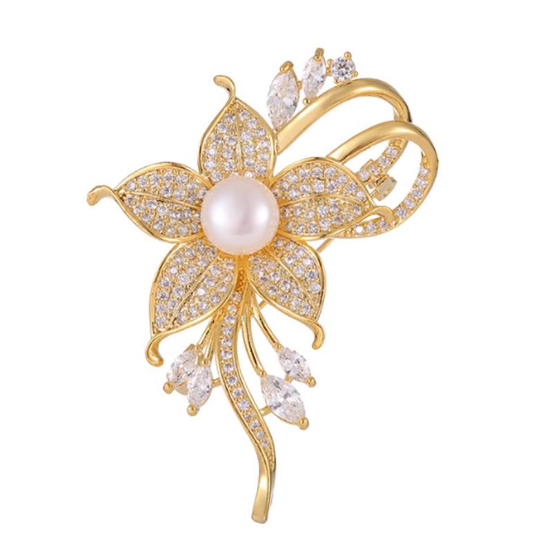 

Изысканная брошь Цветок Жемчуг Металлические значки на лацкан для женщин девушек Универсальная блестящая корсажная одежда Аксессуары Подарки золотой