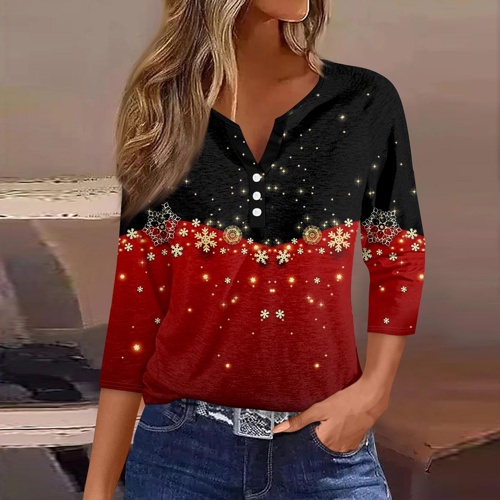 

Жен. Футболка Футболка С принтом Пуговицы Рукав 3/4Ежедневно Выходные Мода Классический Топ с v-образным вырезом Обычный XXXL