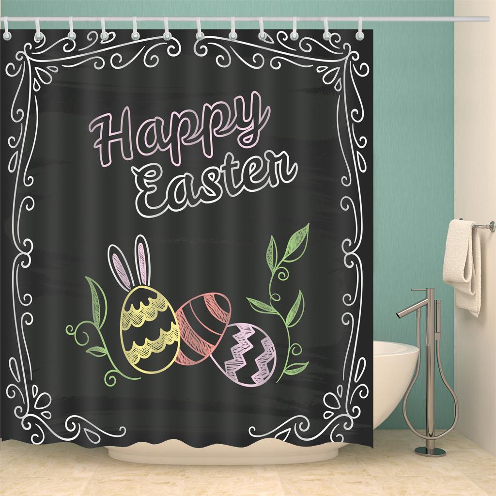 Custom Fashionable Design Happy Easter Waterproof Fabric Polyester Shower Curtain - as picture,