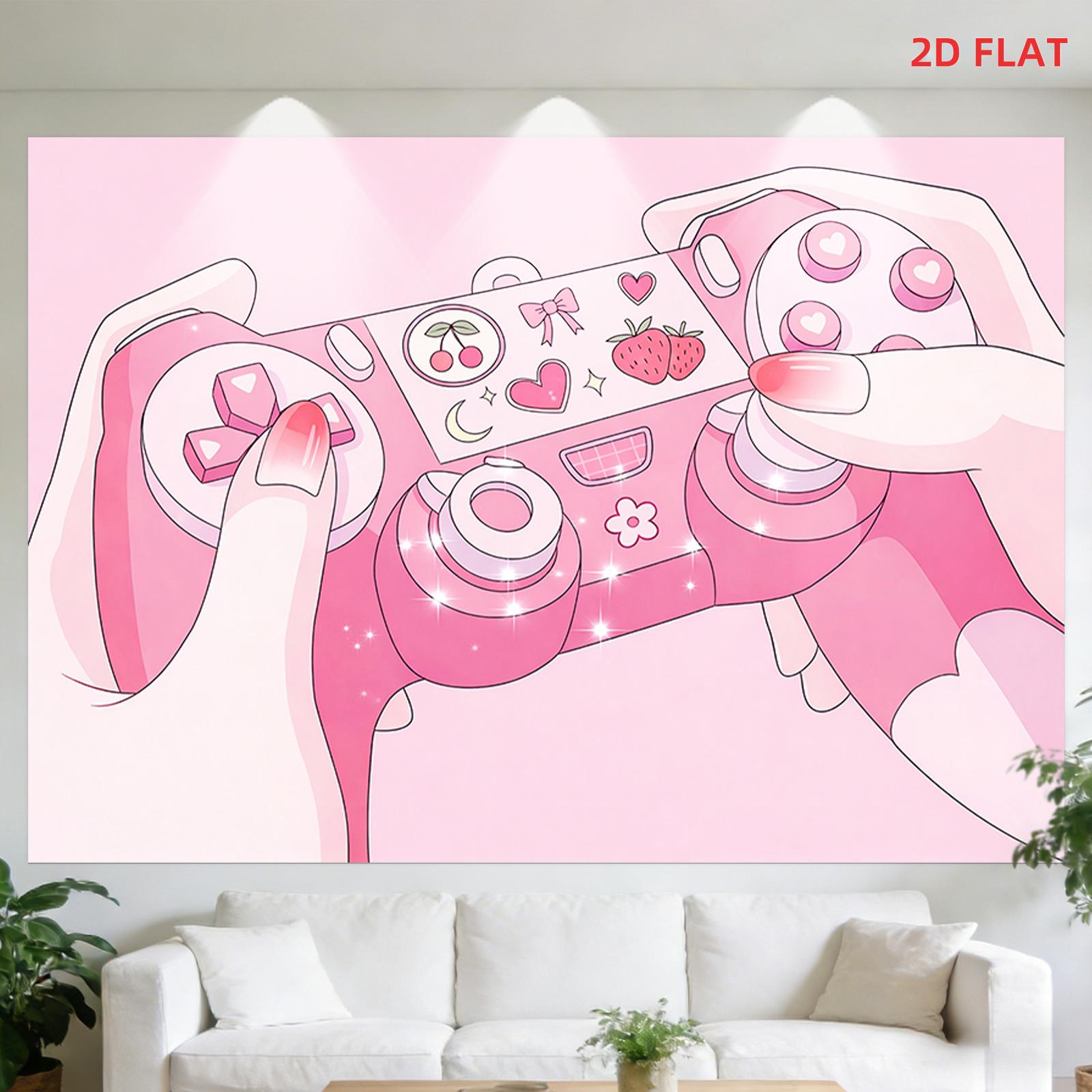 

Pink Gamer Girl Tapestry Kawaii Strawberry Game Controller Wall Hanging Aesthetic Room Decor for Bedroom Living Room 74x94cm(29x37in)