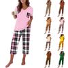 Women Casual Fashion Printed Round Neck Loose Short Sleeve T Shirt and Seven Quarter Pants Homewear Set Soft Comfortable Lightweight
