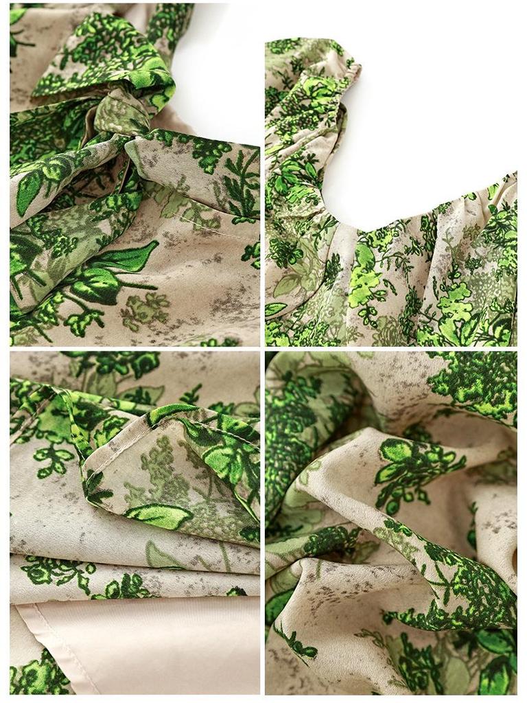 Sweet V-Neck Puff Sleeve Floral Tie-Back Dress