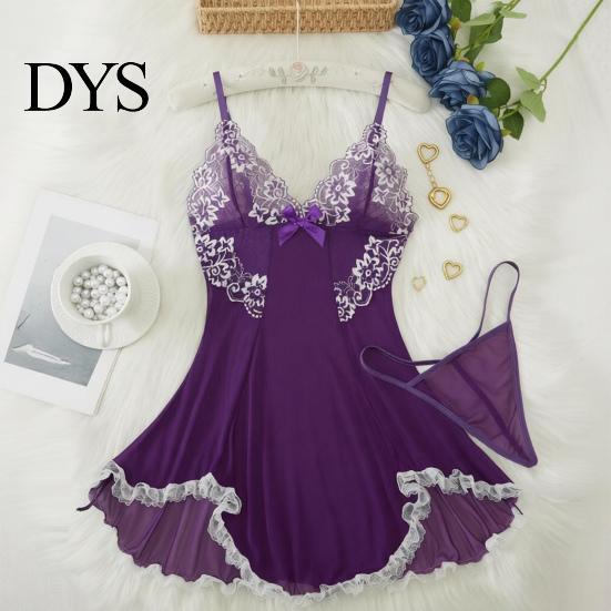 Women Nightgown Plus Size Sexy Babydoll Nightdress for Women, V Neck Lace Soft Sleepwear Sheer Mesh Nightgown, Spaghetti Strap Chemise Slip Dress with