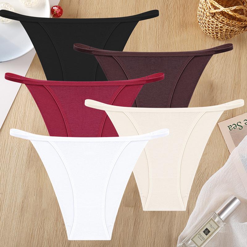 FINETOO 5 ks/Sada Dámské Tanga Bavlněný Rozkrok Kalhotky Nízký Pas G-String Sexy Neviditelné T-back Kalhotky Prodyšné Bezešvé Spodní Prádlo