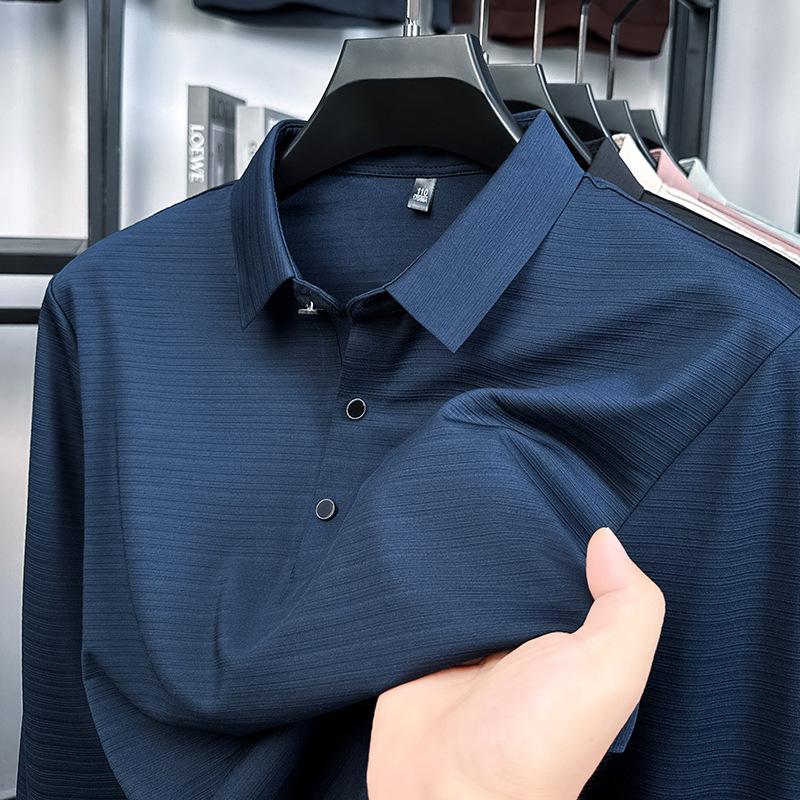 Autumn Men s Lapel Collar Long Sleevet Polo Business Casual Versatile Top M