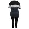 Large size women's two-piece set, 1D printing casual contrasting color round neck short-sleeved top and pants set, pants pocket.