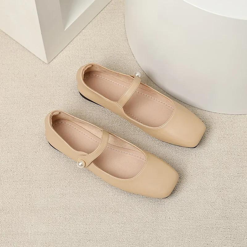 Fashion 2025 Elegant Woman Square Toe Lolita Lady Barefoot Boat Gold Flats Elegant Soft Sole Ballerina Party Mary Jane Shoes