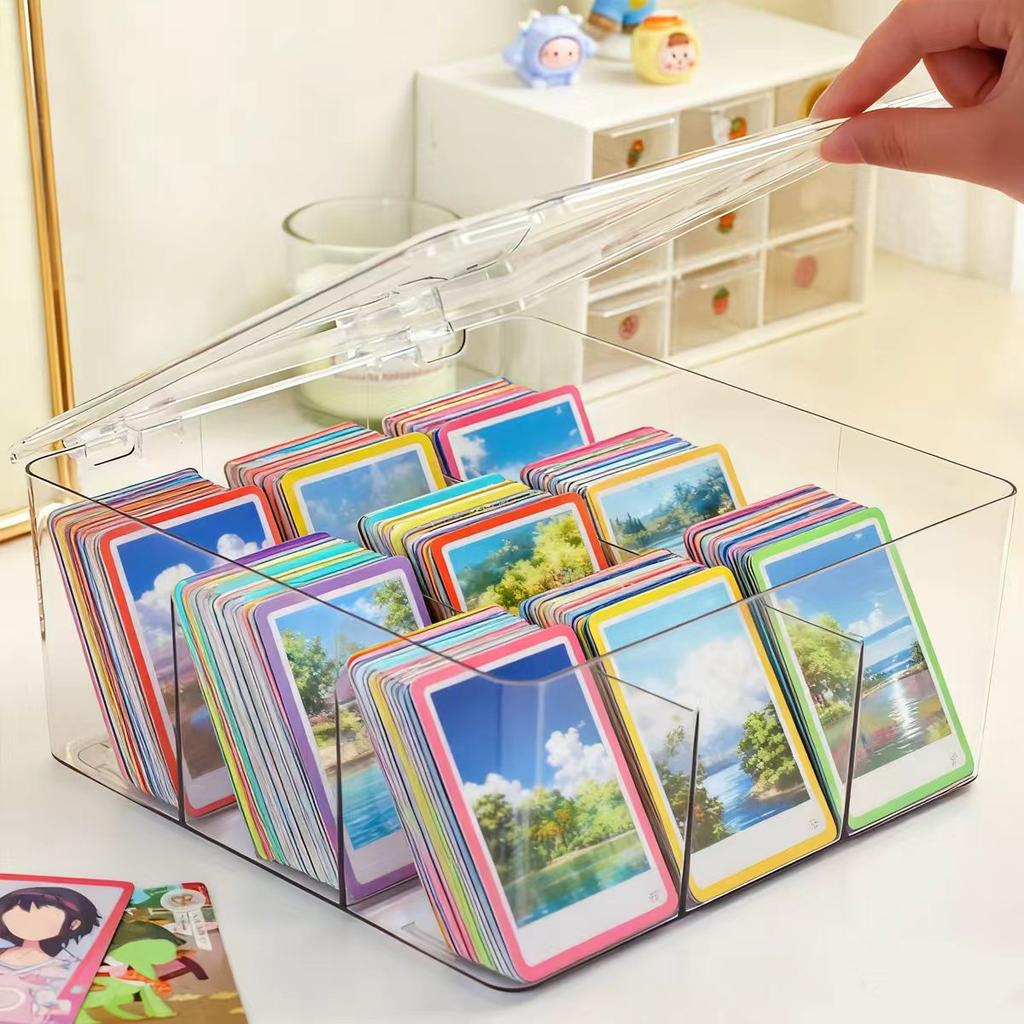 1pc Multifunctional Transparent Black/transparent Acrylic Card Storage Box with 9 Compartments That Can Hold Over 1500 Postcards