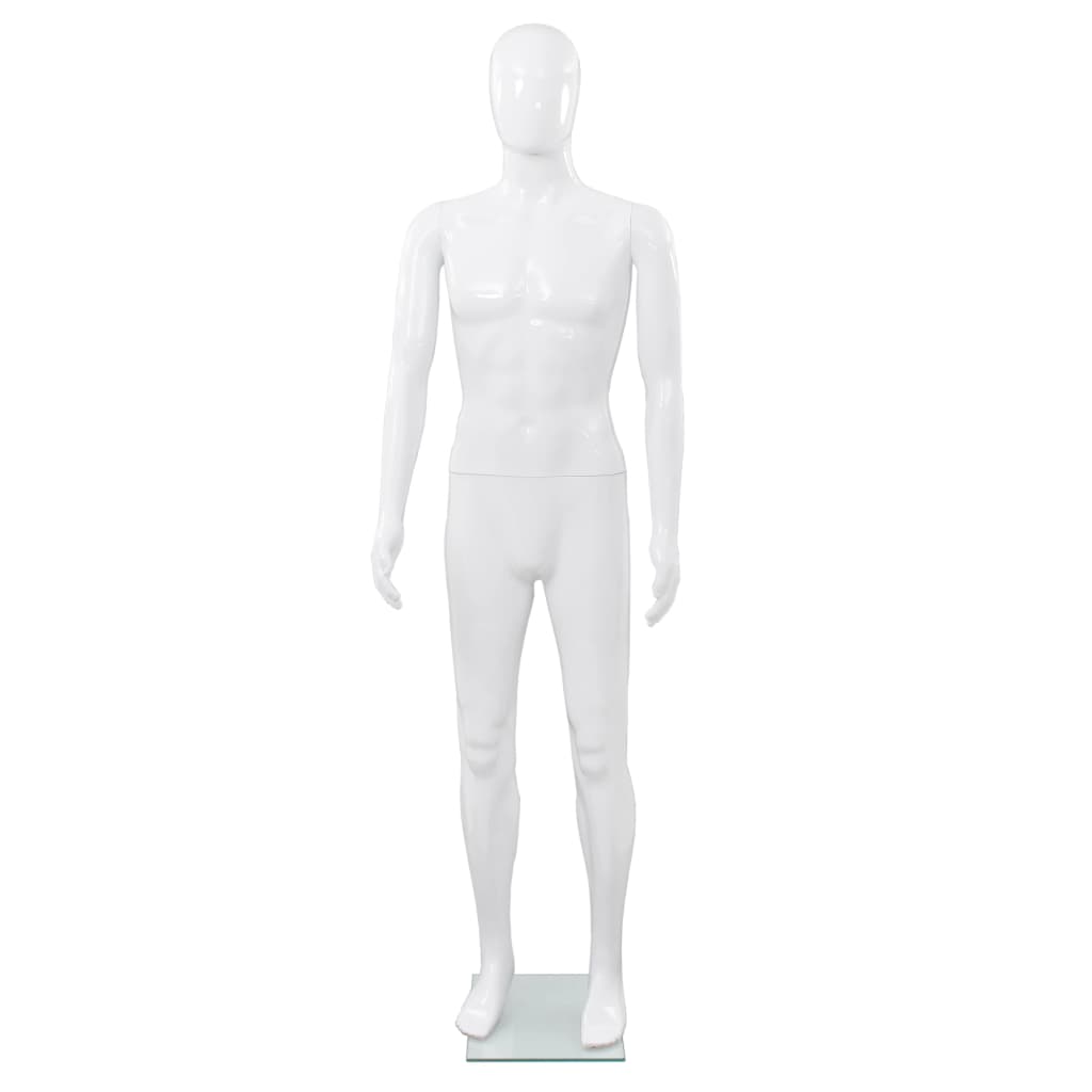 Vidaxl Manekin Męski Ze Szklaną Podstawą, Biały, Błyszczący, 185 Cm