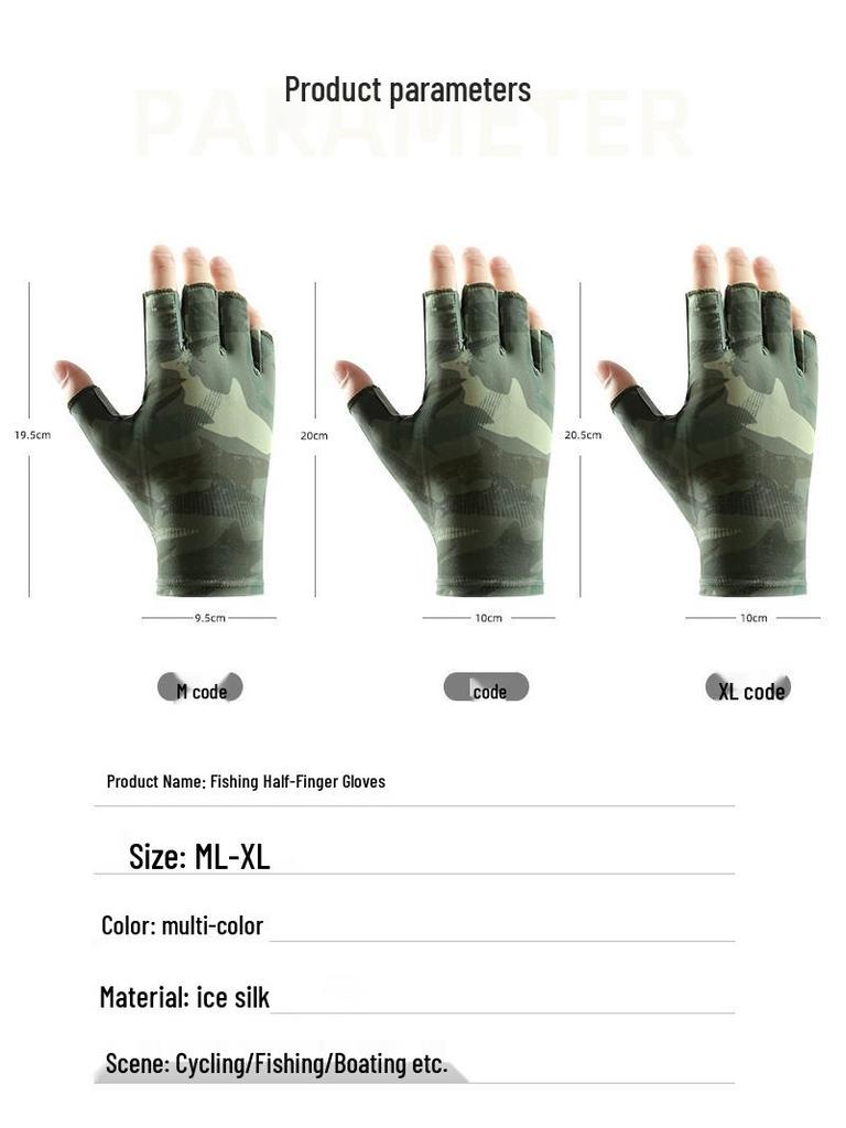 Men's Summer Breathable Ice Silk Fishing Gloves - Half Finger, Sun Protection, for Driving & Riding