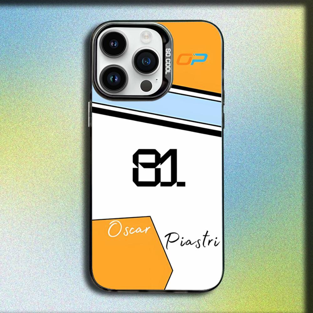 Custodia per telefono O-Oscar Piastri 81 per iPhone 16,15,14,13,12,11,Mini,Pro,SE,MAX Grigio Opaco Silicone Copertura Nera