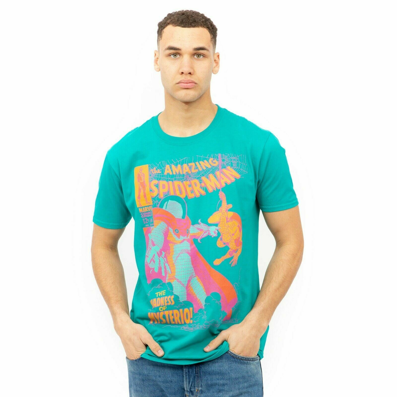 Official Marvel Mens Spiderman Madness T-shirt Green Mens S XXL XL