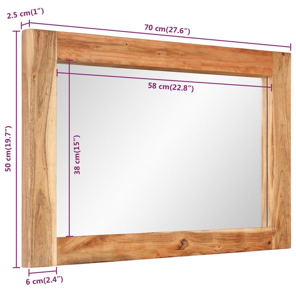 Mirror 70 x 50 cm Solid Acacia Wood and Glass