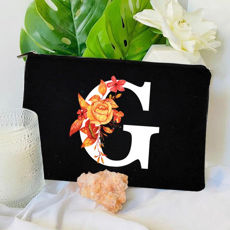 26 Floral Alphabet A-Z Makeup Bag Purse Party Lipstick Cosmetic Bags Fashion Letters Women's Outdoor Travel Toiletry Pouchs