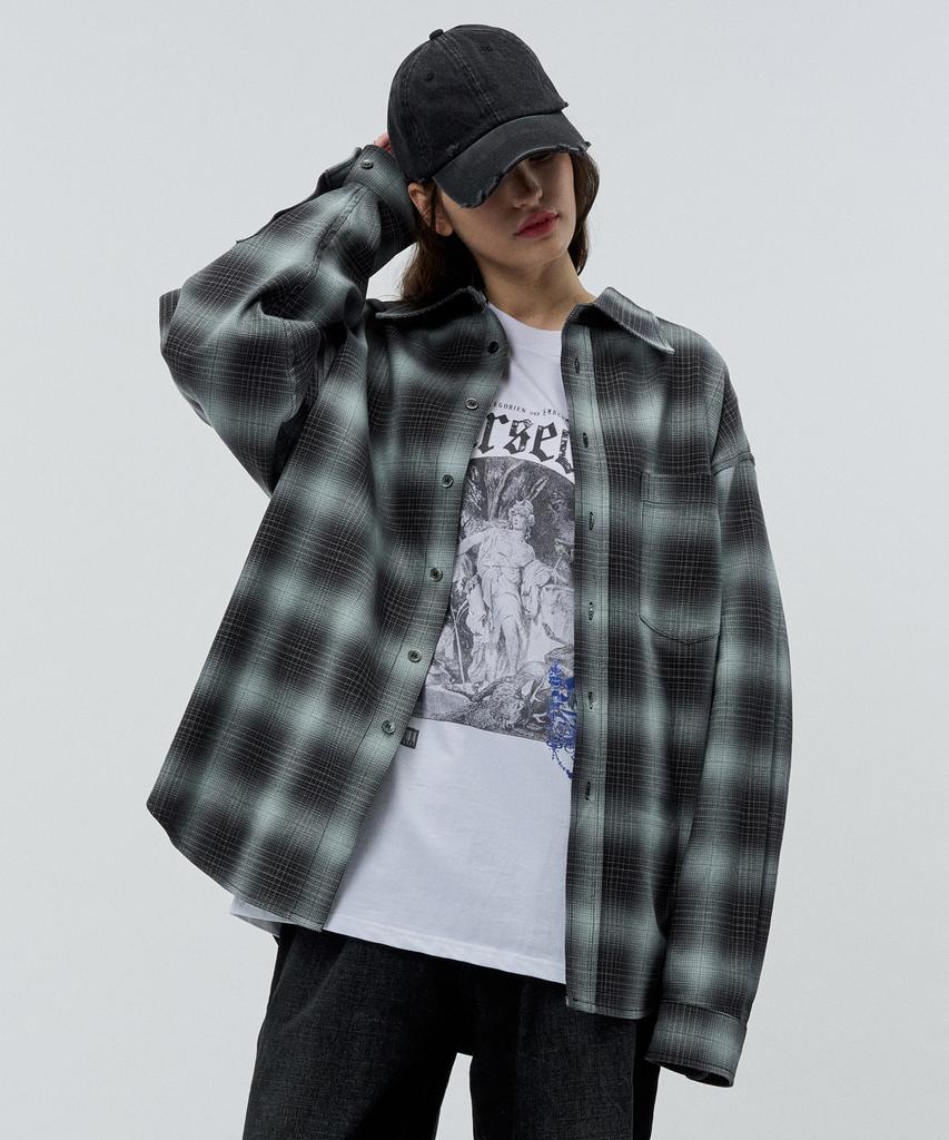 INTERSECTION Oversized Ombre Twill Check Shirt