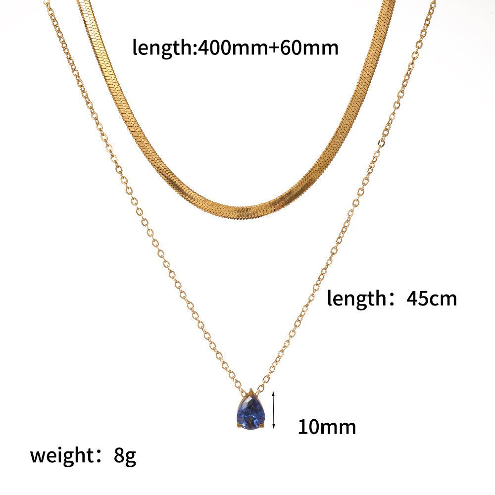Trendy Fashion Color Zircon 18K Gold Plated Stainless Steel Water Drop Birthstone Pendant Stacked Collarbone Necklace for Women