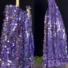 Sequins Straight Embroidery Fashion Dress Fabric 18mm Iridescent Blue Sequin Background Fabric Bead Embroidered Flower Cloth