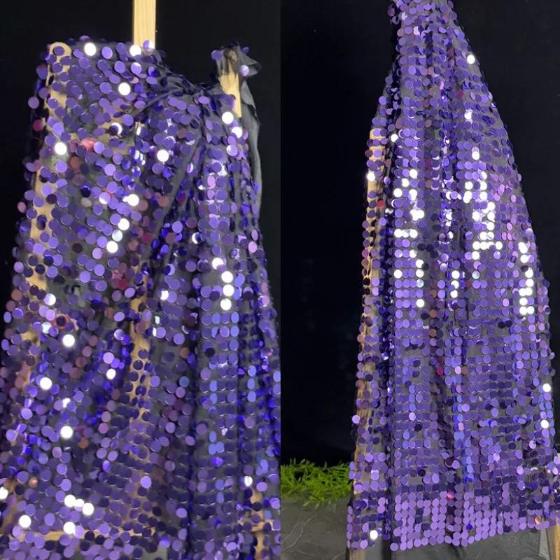 Sequins Straight Embroidery Fashion Dress Fabric 18mm Iridescent Blue Sequin Background Fabric Bead Embroidered Flower Cloth