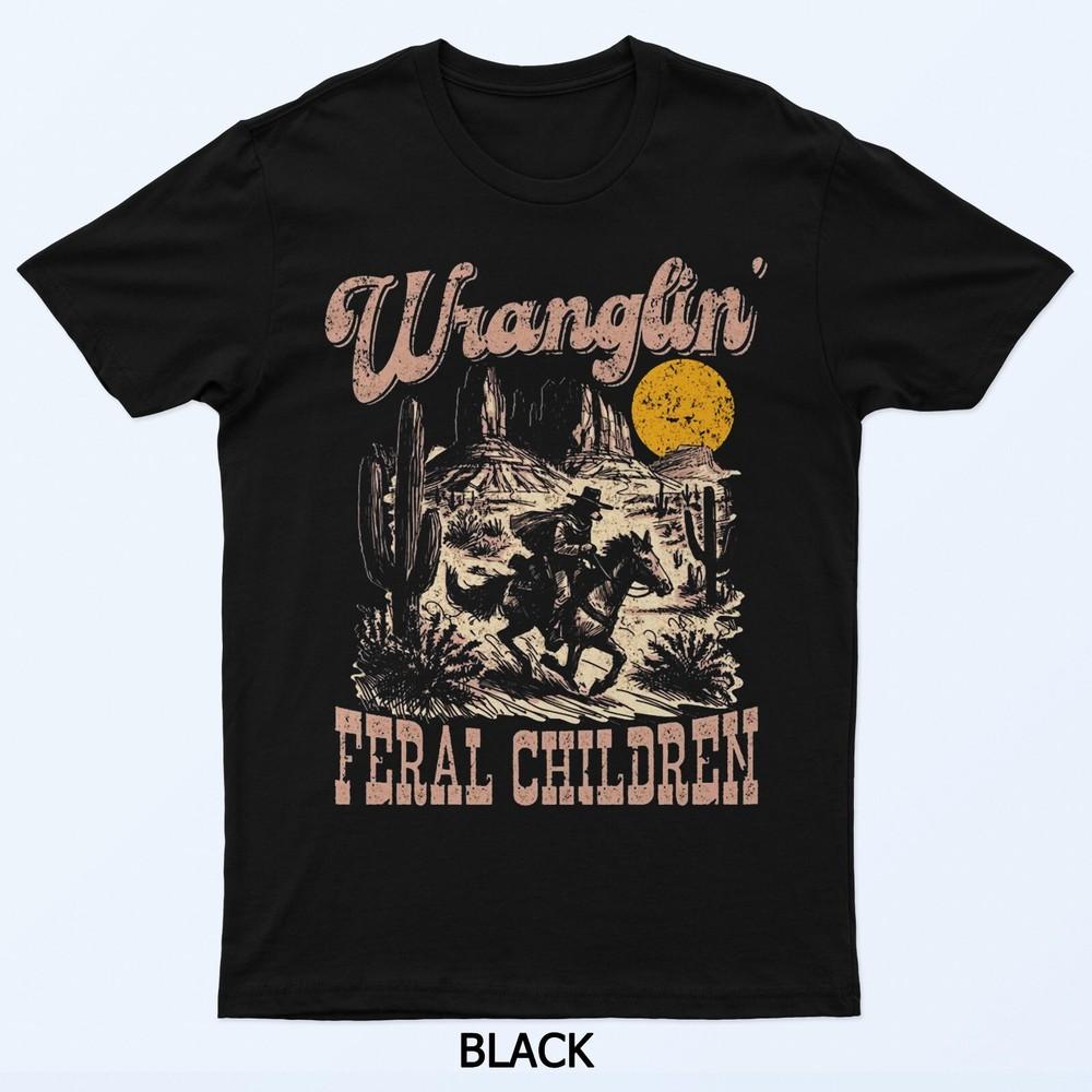 

Wranglin Feral Children Western Cowboy Raccoon Riding Horse T-Shirt XL
