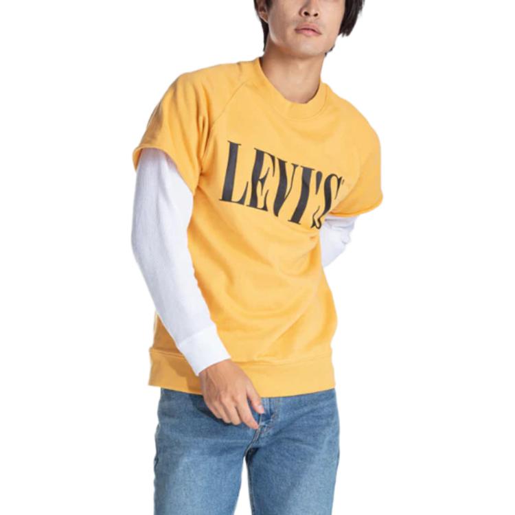 

Футболка Levis Letter Print Faux из двух частей, модная повседневная, с круглым вырезом и длинным рукавом, мужская, желтая 85540-0000 S