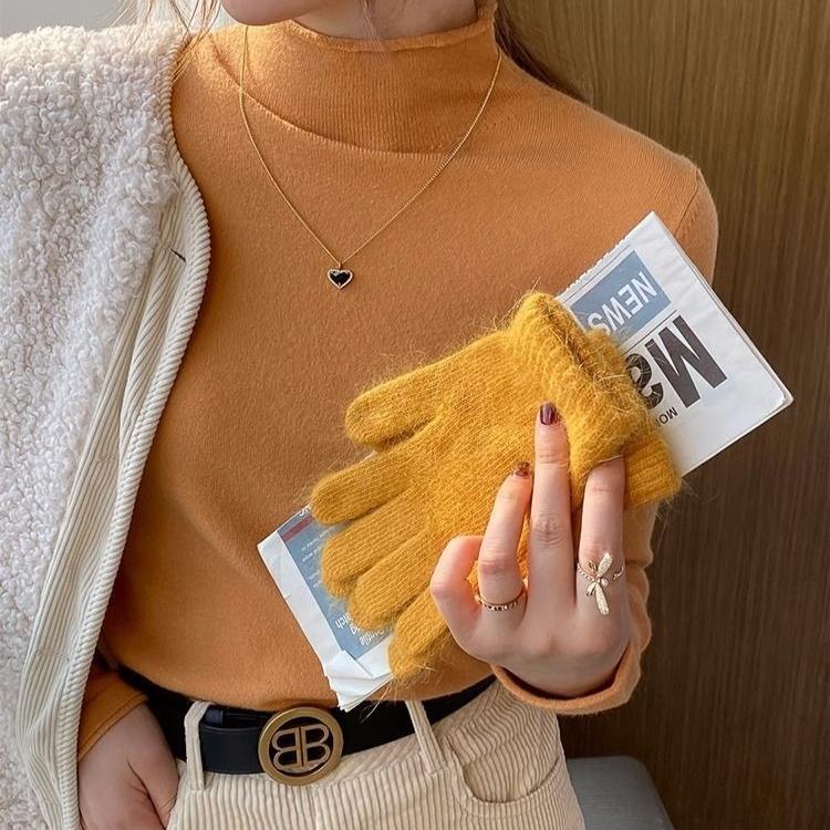 Herbst Winter Damen Rollkragen Strick Basic Shirt Weich Warm Einfarbig Pullover Slim Fit Dehnbares Strickoberteil Strick T-Shirt