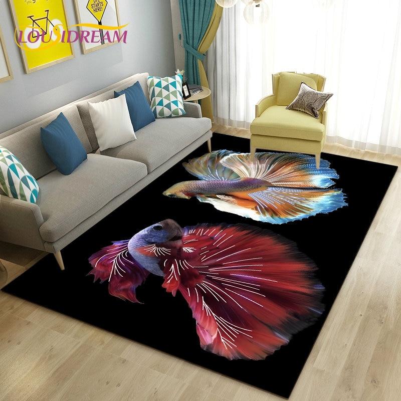 3D Fish Golden Arowana Betta Fish Area Rug,Carpet Rug for Living Room Bedroom Sofa Doormat Decor,Kid Play Non-slip Floor Mat