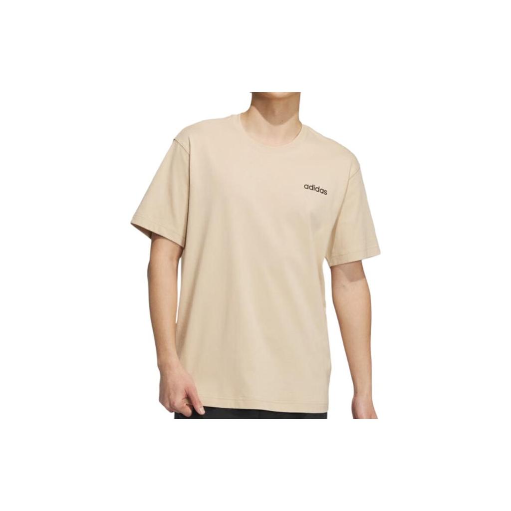 Adidas Letter Print Casual Sports Running Loose Fitness Breathable Round Neck Short Sleeve T-Shirt Men Tops Khaki JI6454