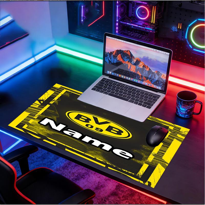 Custom Name Personalized Borussia Dortmund Pattern Mousepad, Laptop PC Desk Mat, Decorative Desk Mat for Home Keyboard Pad Gift