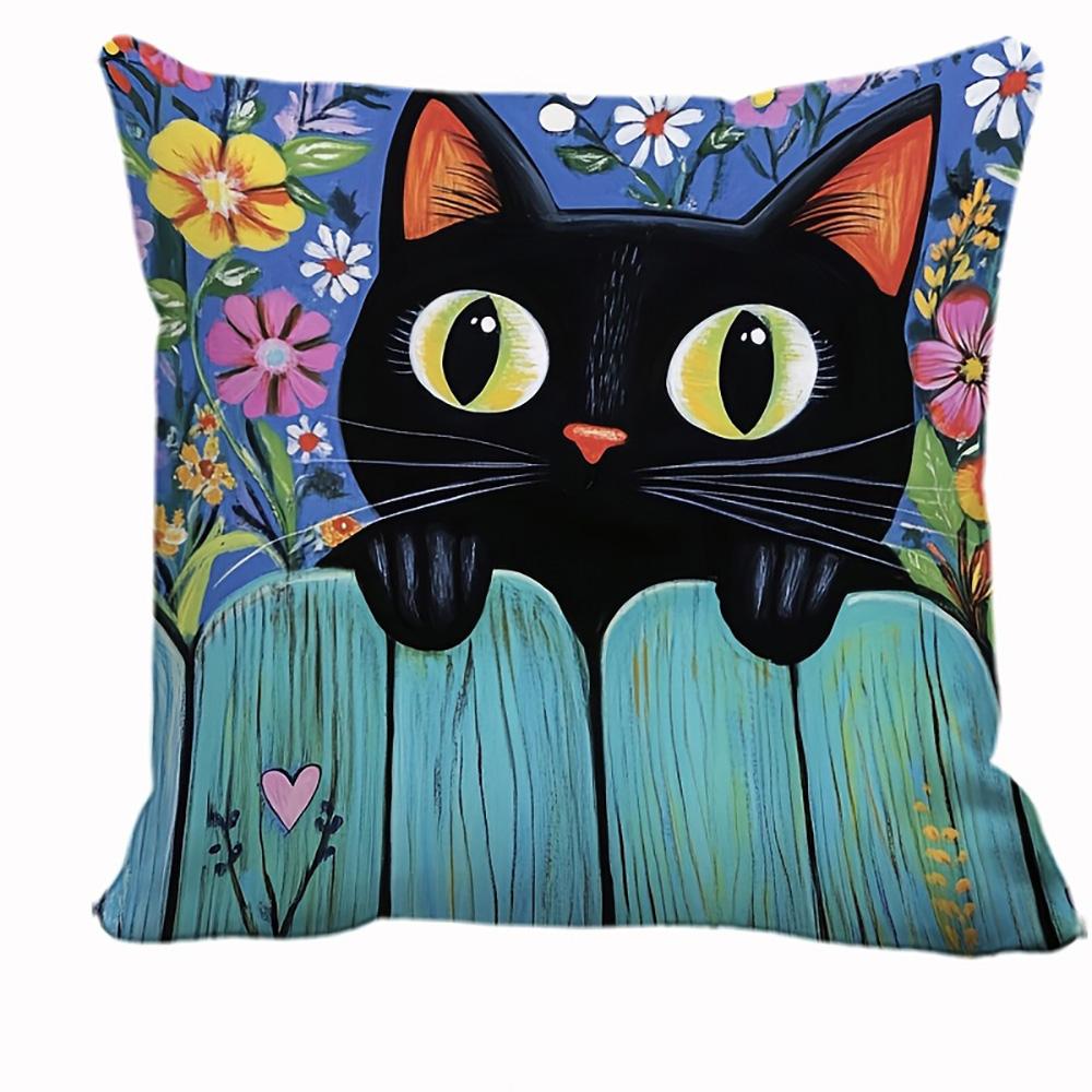 1/4pcs Black Cat Themed Floral Print Pillowcases Sofa cushion cover home bedroom room decoration