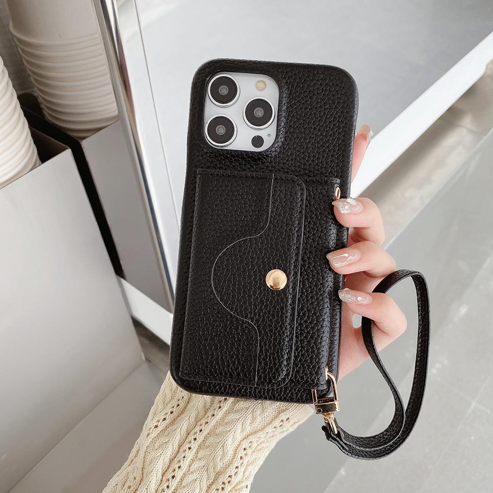 For iPhone 13 Pro Case Mirror Design PU Leather Back Cover with Card Slots,Wrist Strap