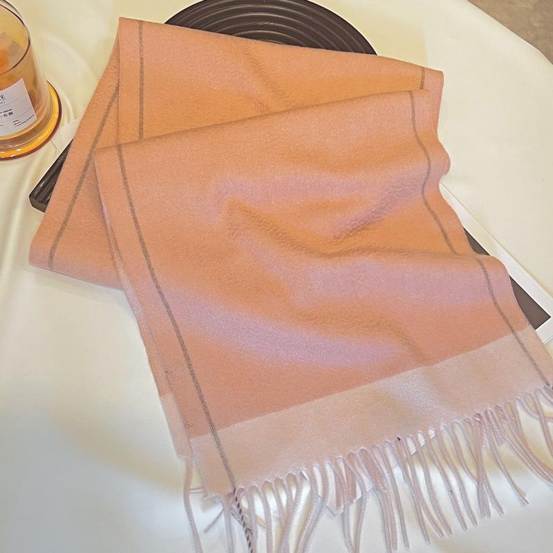 Autumn and winter double-line water ripple 100 cashmere scarf women's light luxury high-end narrow scarf warm versatile shawl