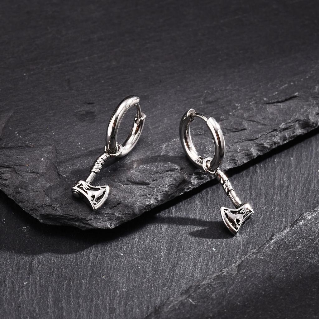 Vnox Viking Axe Hoop Earrings for Men Stainless Steel Drop Dangle Norse Mythology Jewelry Gift