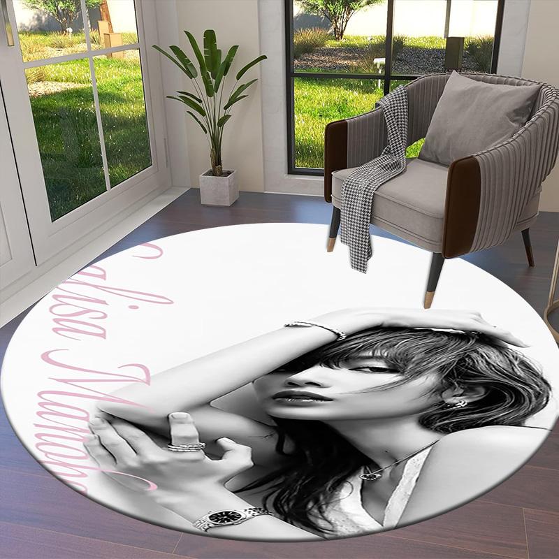 Blackpink runder Teppich, Teppich für Wohnzimmer, Schlafzimmer, Sofa, Spielzimmer-Dekor, rutschfeste Fußmatte
