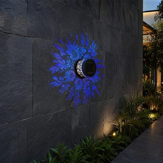 Solar Wall Light, 7 Color Changing Fence Light, Outdoor Projection Lamp, Waterproof Garden Lamp for Yard Patio Backyard Decor