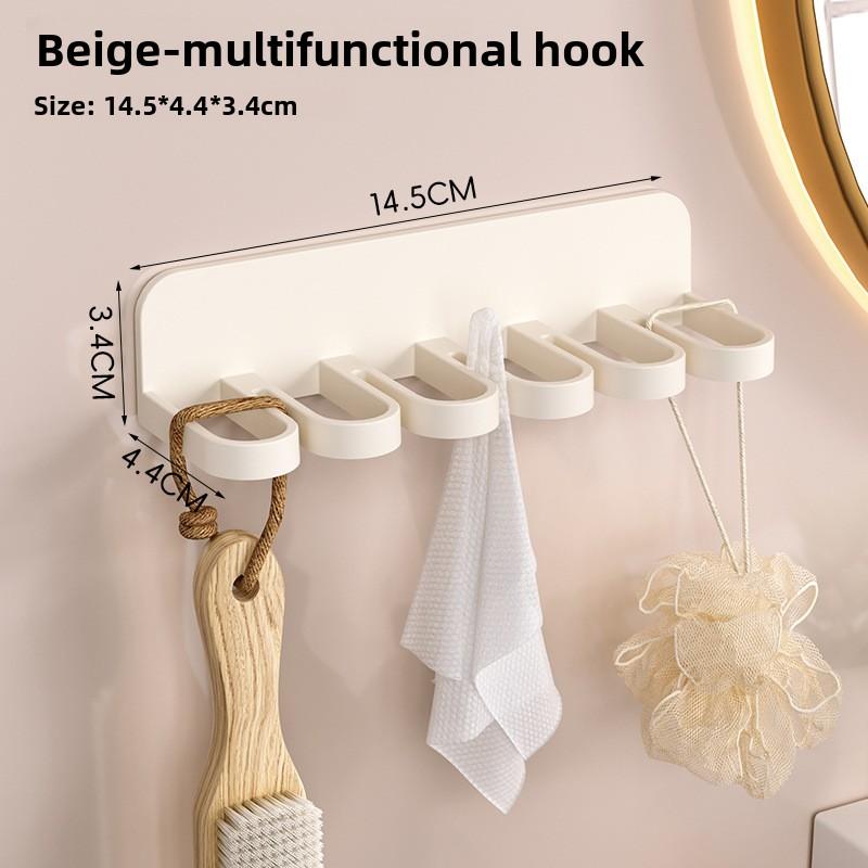 Multifunctional Toilet Bathroom Non-perforated Six holes Hook for Storage