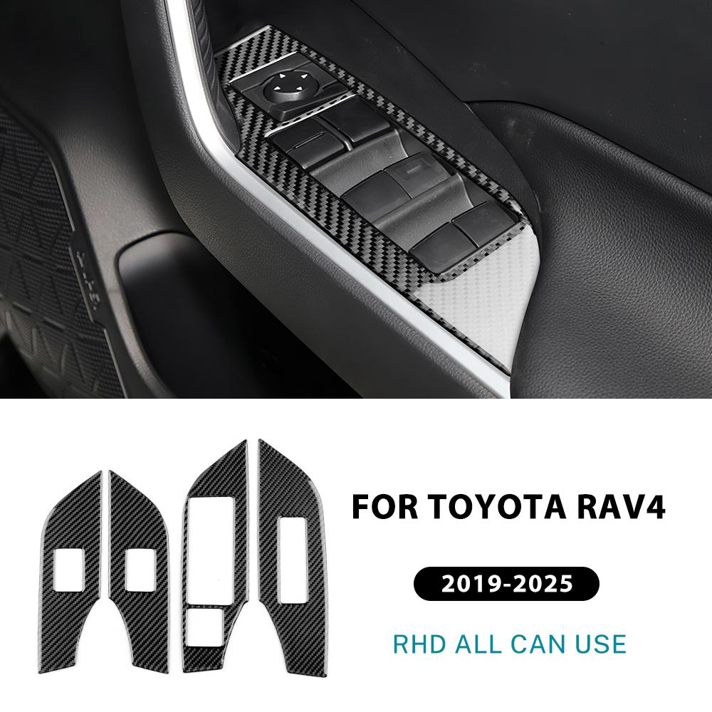 Echter Weicher Kohlefaser-Aufkleber für Toyota RAV4 XA50 2019 2020 2025 2025 2025 2025 2025 LHD RHD Auto Fensterheberknopf Panel Verkleidung